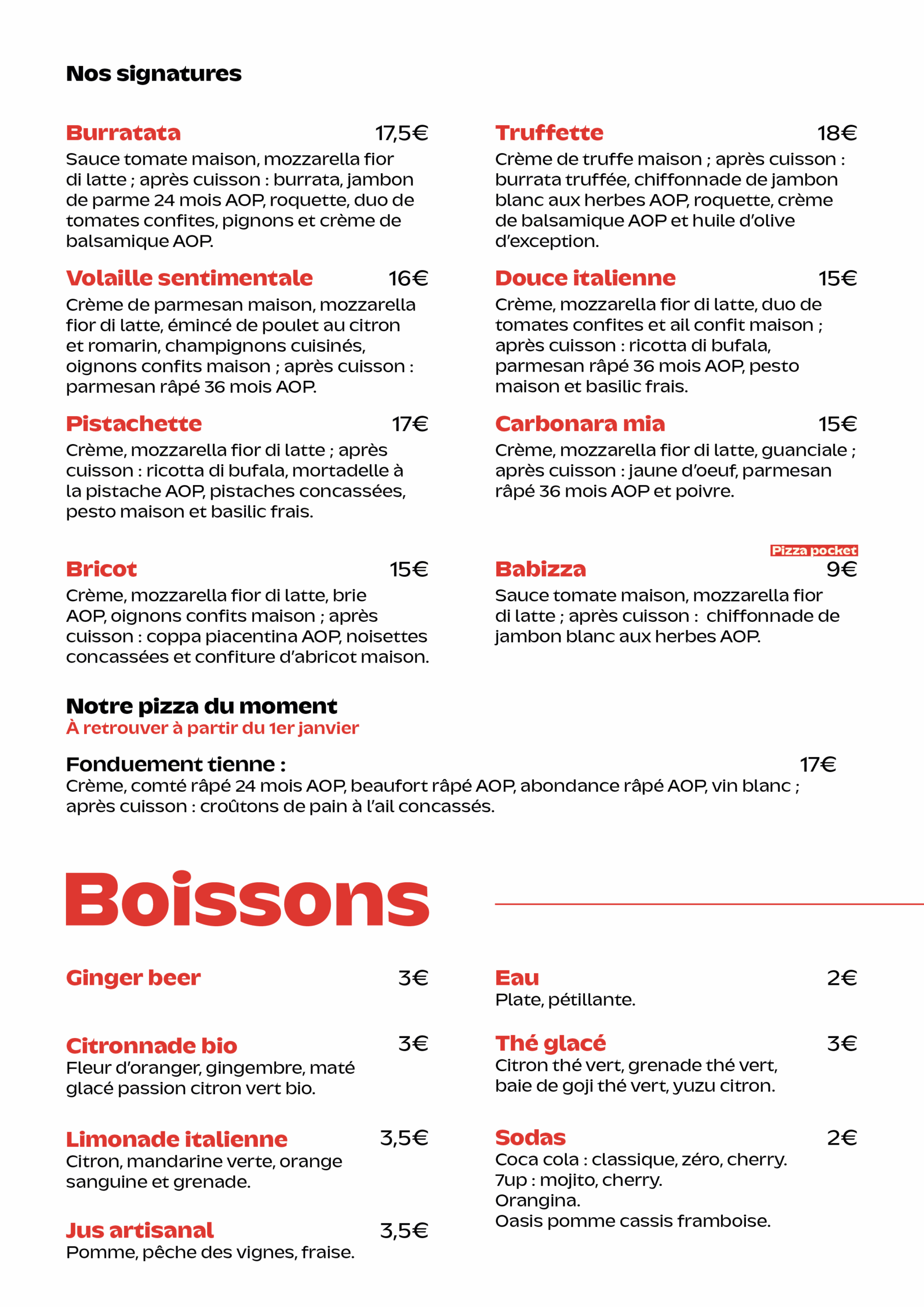 Pizza gourmet à Yerres – La carte - Un Rond dans un Carré