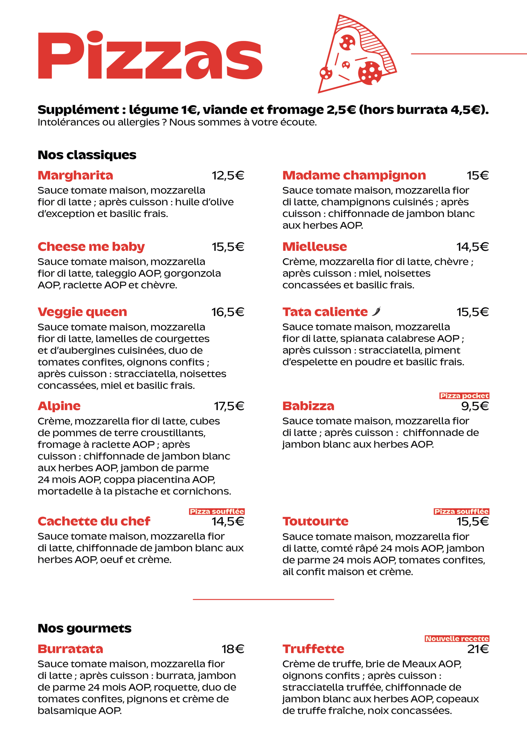 Pizza gourmet à Yerres – La carte - Un Rond dans un Carré