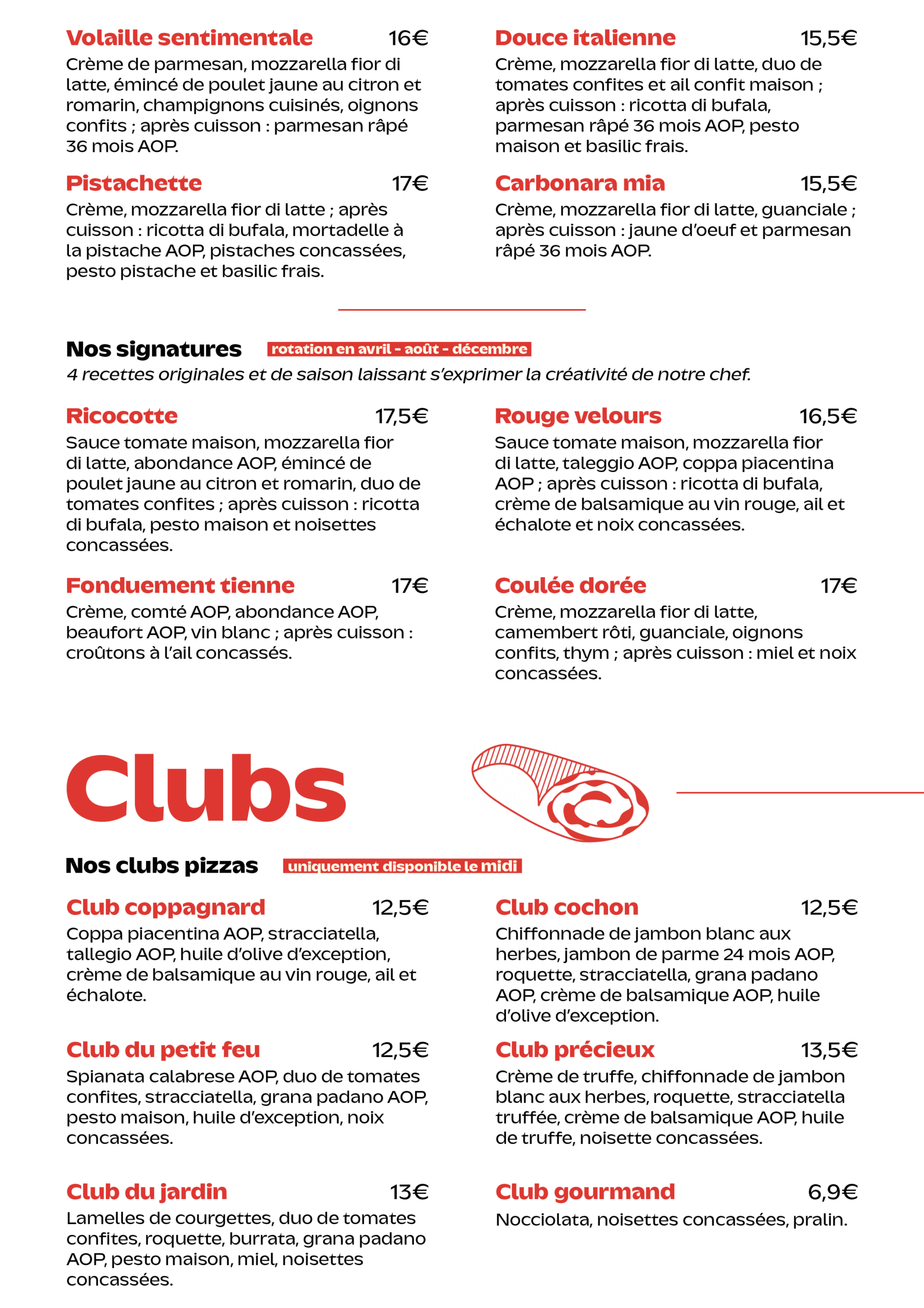 Pizza gourmet à Yerres – La carte - Un Rond dans un Carré