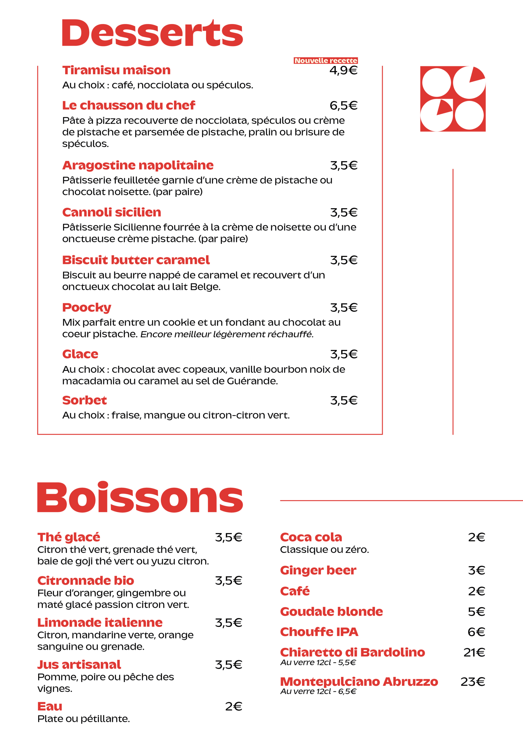 Pizza gourmet à Yerres – La carte - Un Rond dans un Carré