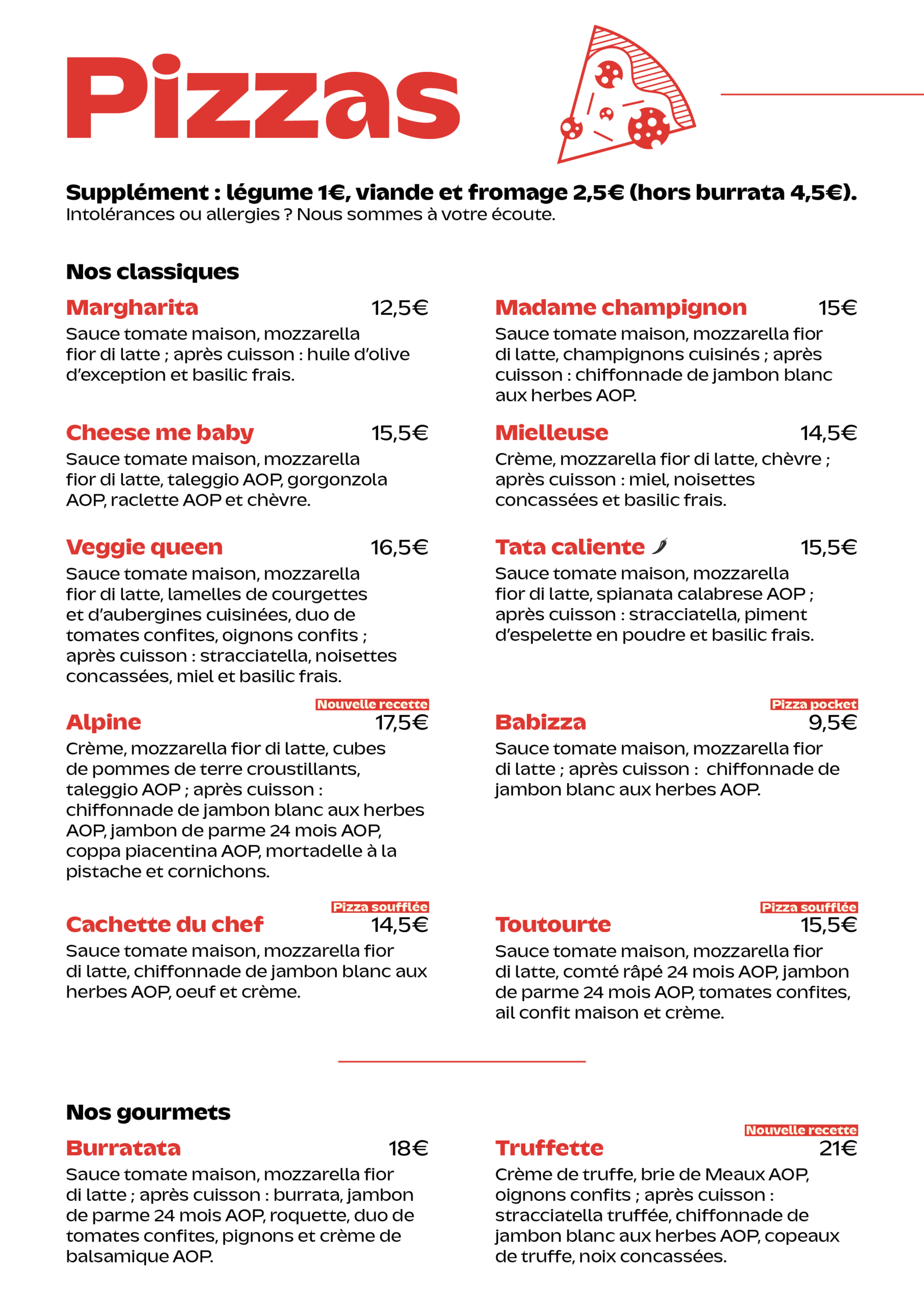 Pizza gourmet à Yerres – La carte - Un Rond dans un Carré