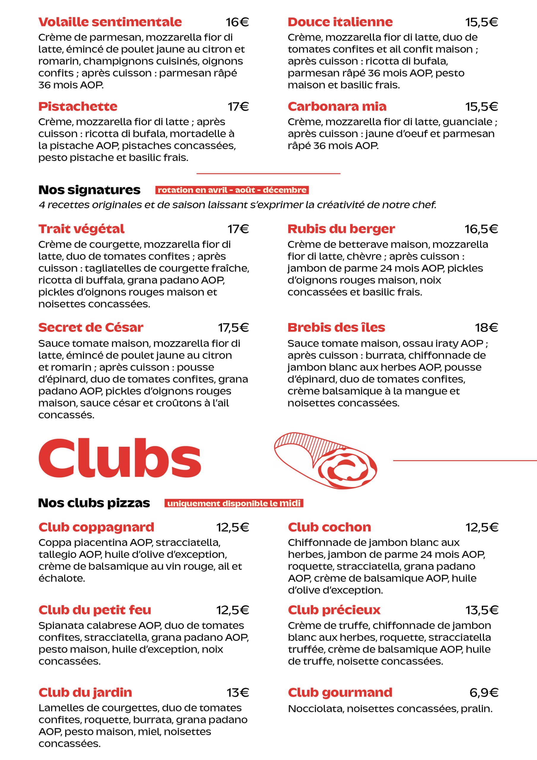 Pizza gourmet à Yerres – La carte - Un Rond dans un Carré