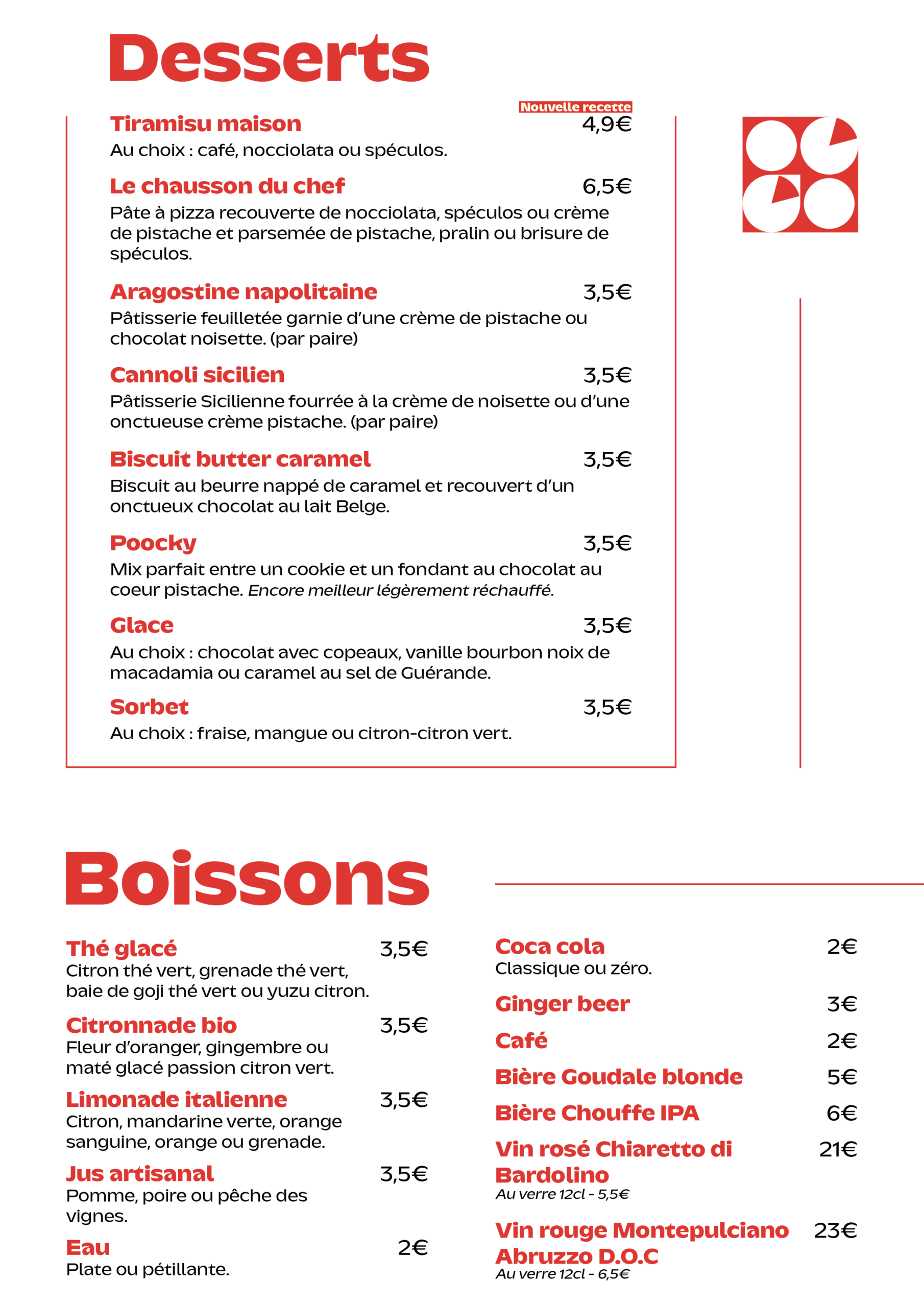 Pizza gourmet à Yerres – La carte - Un Rond dans un Carré